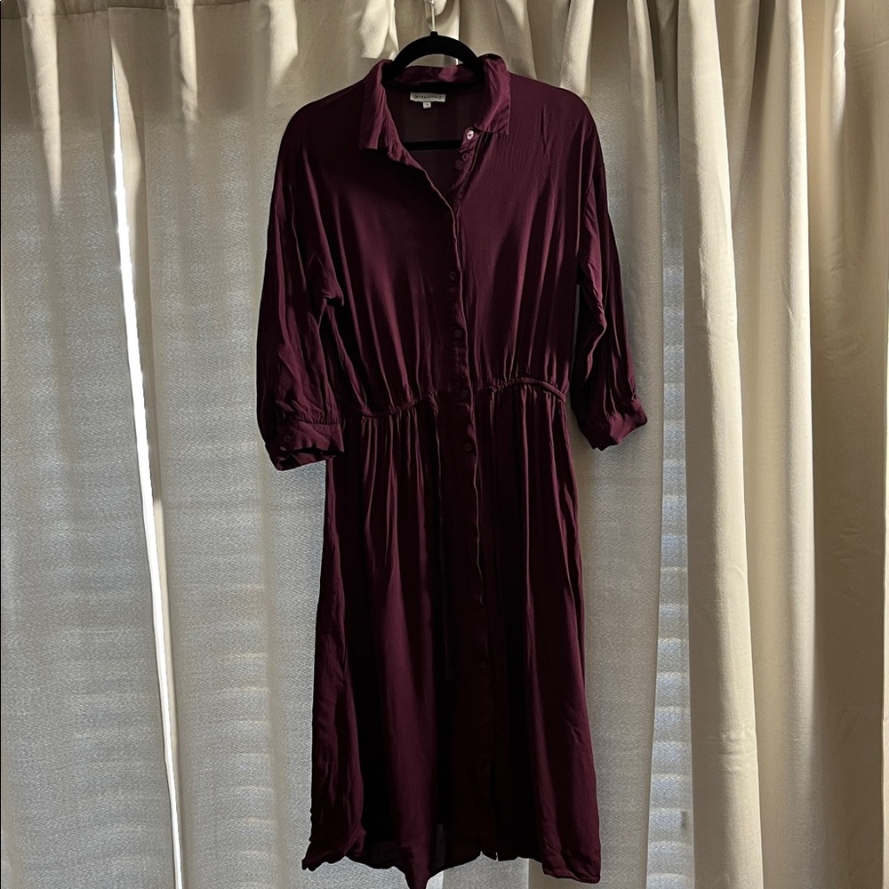 Warehouse Deep Burgundy Long Sleeve Dress